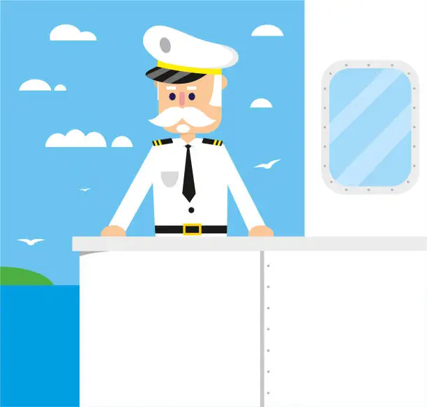 Vector illustration of Ship captain on travel
