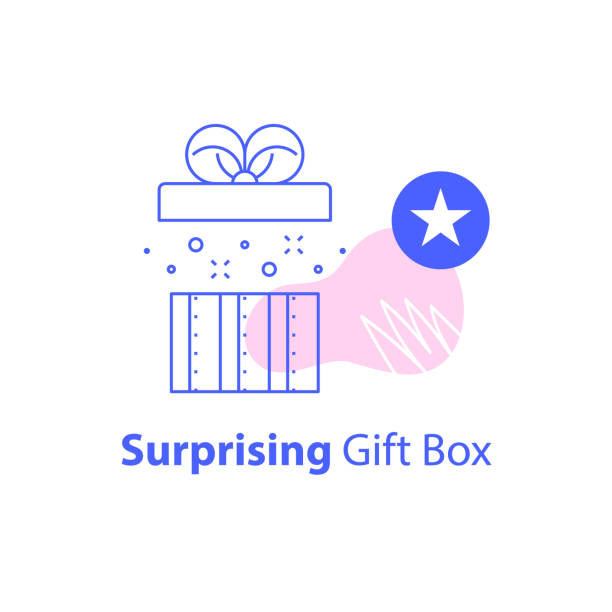 творческий подарок на день рождения, открытая коробка, награда приз, заработать очки и выкупить специальный подарок, поддавки концепции - redeem stock illustrations