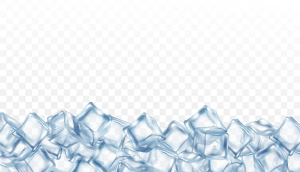 Banner template with clear blue ice cubes realistic vector illustration isolated. Banner template with clear crystalline blue ice cubes, 3d realistic vector illustration isolated on transparent background. Layer of crushed cocktail icy. ice borders stock illustrations