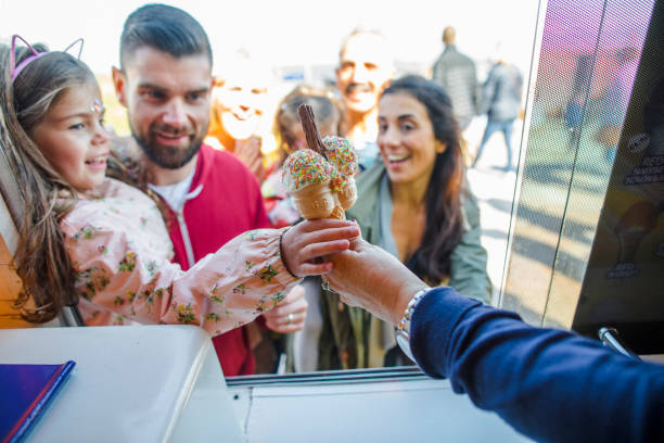 sweet ice cream with sprinkles - ice cream truck imagens e fotografias de stock