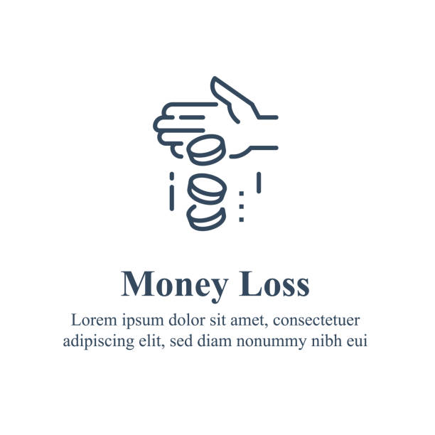 Money loss, sunken cost concept, financial debt, expenses growth, economy crisis, home budget management Money loss, sunken cost concept, financial debt, expenses growth, economy crisis, home budget management, less revenue, income protection, insurance and security, credit payment, vector line icon spending money stock illustrations