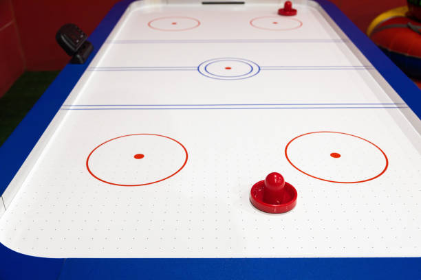 istock Close-up table for playing air hockey. Team game 1214514556