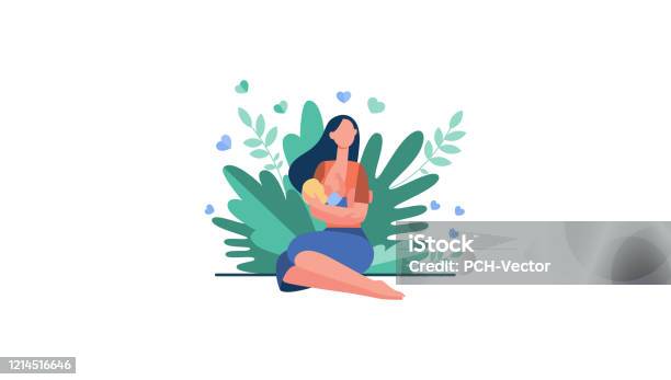New Mother Feeding Baby With Breast Stock Illustration - Download Image Now - Breastfeeding, Mother, Baby - Human Age