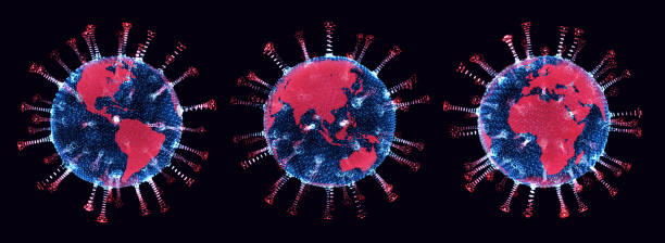 análisis de coronavirus como modelo holográfico 3d con mapa rojo de áreas infectadas en todo el mundo. - incidence fotografías e imágenes de stock