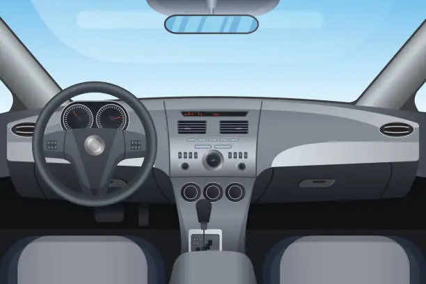 Vector illustration of Realistic dark vehicle car interior vector illustration