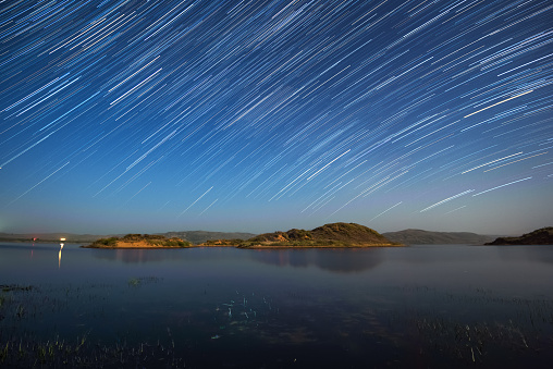 Star trails over Duolun Lake, Inner Mongolia, China