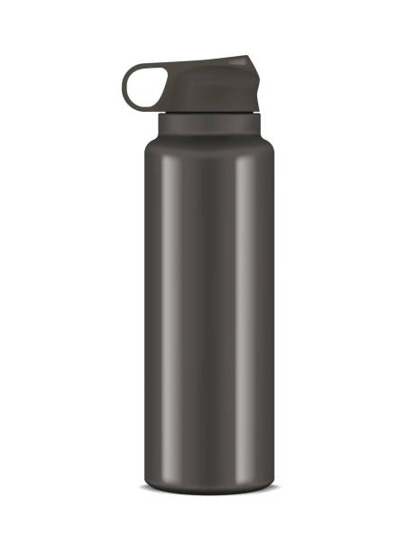 istock Vacuum insulated water bottle with carry handle, realistic vector illustration. Black metal sport flask, mockup 1214522360