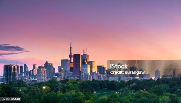 Toronto City Night View From Riverdale Avenue Ontario Canada Stock Photo - Download Image Now