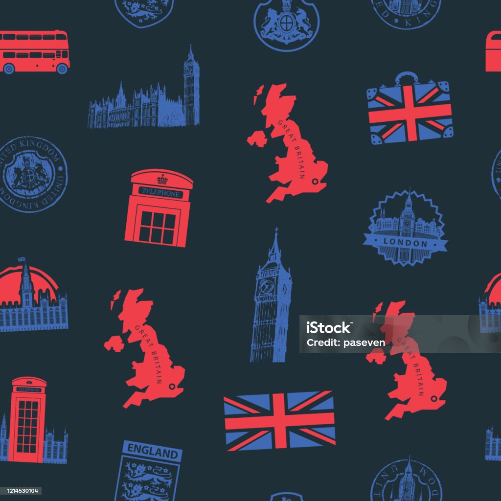 England Pattern Background Vector Seamless Pattern On The Uk And London Theme Stock Illustration ...