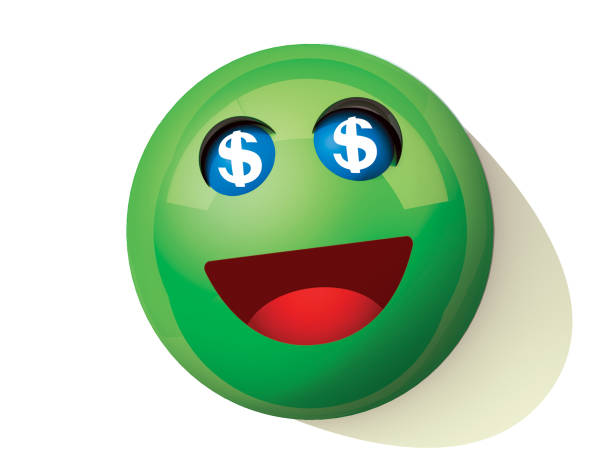 Dollar eyed emoji on white background.