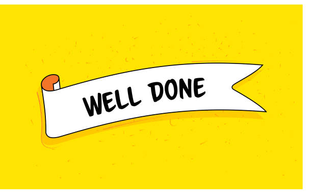 istock Trendy Ribbon Banner with Text Well Done. Retro Style Design. 1214533826