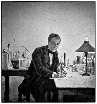 Illustration of a Louis Pasteur in his lab