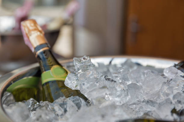 istock Sparkling wine bottle in ice bucket 1214539917