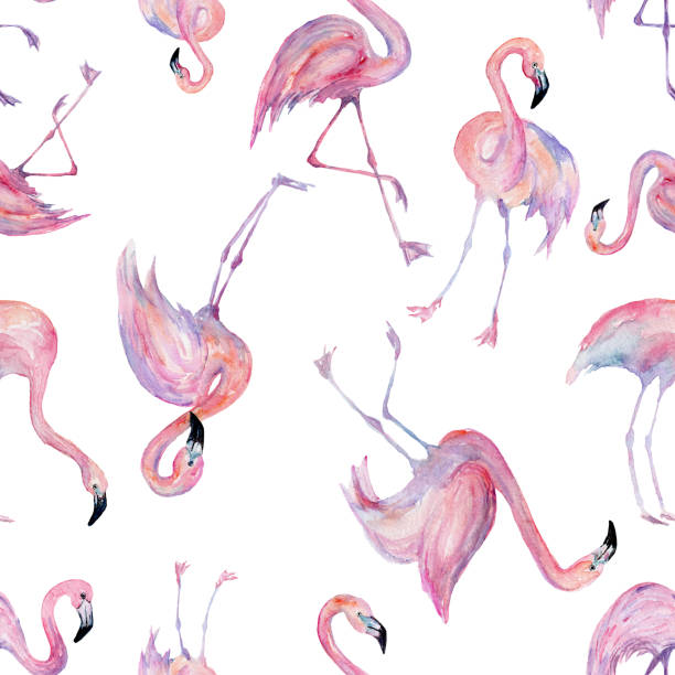 istock Watercolor seamless pattern of flamingo, for wedding cards, romantic prints, fabrics, textiles and scrapbooking. 1214540207