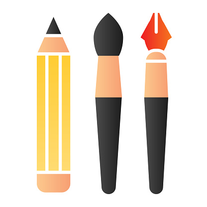 Cute Set Of Art Supplies In Flat Style Isolated Stock Illustration -  Download Image Now - Paintbrush, Paint, Pencil - iStock