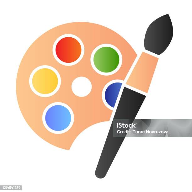 Paint Pallet And Brush Flat Icon Color Palette With Artbrush Symbol  Gradient Style Pictogram On White
