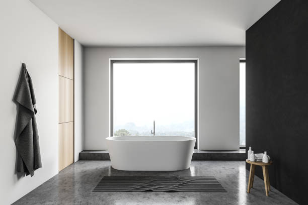 istock Loft white and black bathroom with tub 1214544738