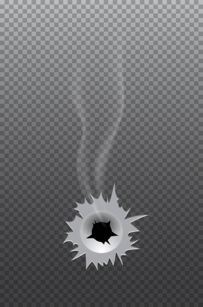 煙の灰色の背景を持つ現実的な弾丸の穴 - bullet hole gun rifle bullet点のイラスト素材／クリップアート素材／マンガ素材／アイコン素材