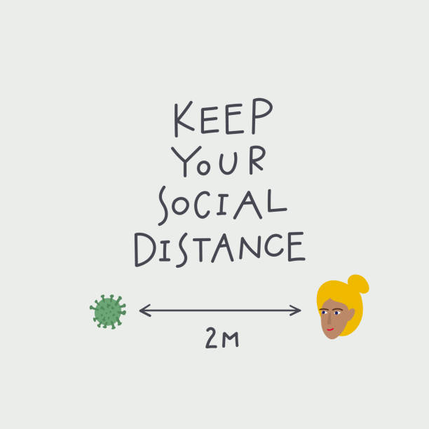 Keep your social distance lettering illustration Keep your social distance lettering quote postcard calligraphy. Coronavirus epidemic or pandemic concept vector illustration. Simple flat character cartoon style clip art for quarantine instruction. keeping cool stock illustrations