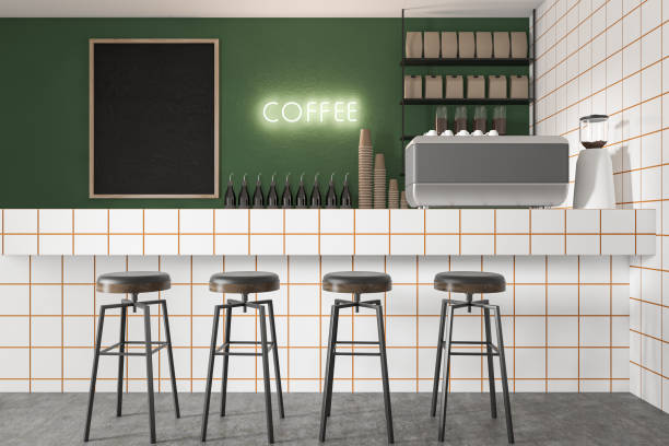 istock Green coffee shop interior with blackboard 1214546587