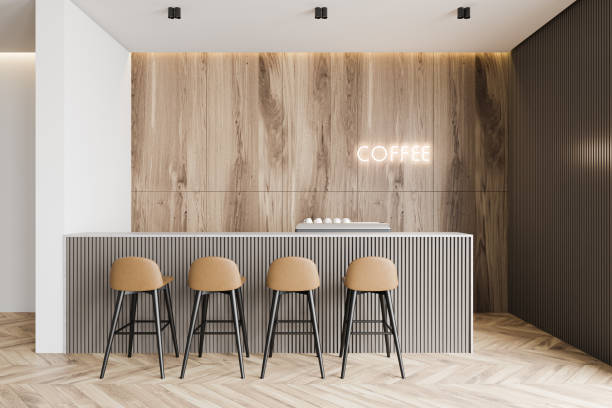 istock Wooden and gray coffee shop interior 1214548124