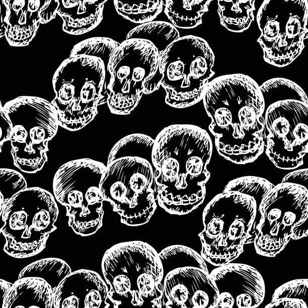 Vector illustration of Pattern of sketches of human skulls