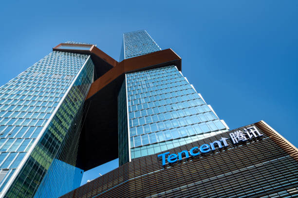 Building of TENCENT company in Shenzhen, China Shenzhen, China - October 23, 2019: Building of TENCENT company  - Twin-skyscrapers headquarters located at Shenzhen Bay Start Up Plaza in Nanshan business district. brand name games console stock pictures, royalty-free photos & images