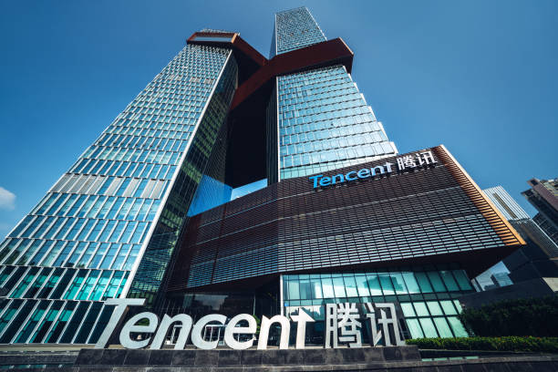Building of TENCENT company in Shenzhen, China Shenzhen, China - October 23, 2019: Building of TENCENT company - Twin-skyscrapers headquarters located at Shenzhen Bay Start Up Plaza in Nanshan business district. shenzhen technology stock pictures, royalty-free photos & images