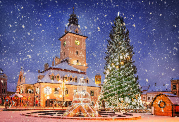 istock Christmas market and decorations tree in Brasov 1214555153