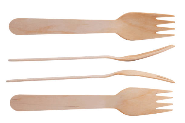 istock Salad's Wooden fork cutlery isolated on white background 1214557214