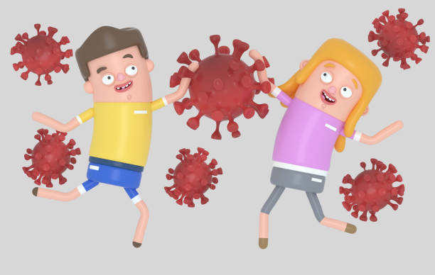 istock Innocent children playing with viruses covid-19. Isolated. 3d illustration. 1214558194