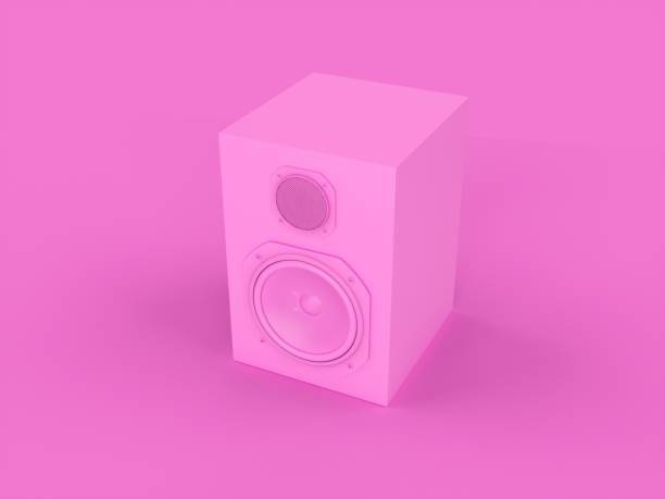 istock 3D rendering Pink speakers isolated on pink background 1214558566
