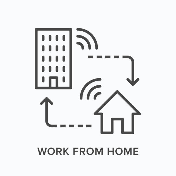 Work from home, remote job line icon. House and office building network vector illustration. Wifi connection linear sign Work from home, remote job line icon. House and office building network vector illustration. Wifi connection linear sign. telecommuting stock illustrations