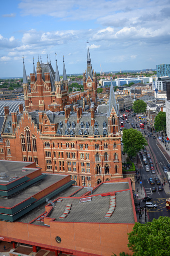 A look down towards both St. Pancras Renaissance Hotel and Kings Kross Station