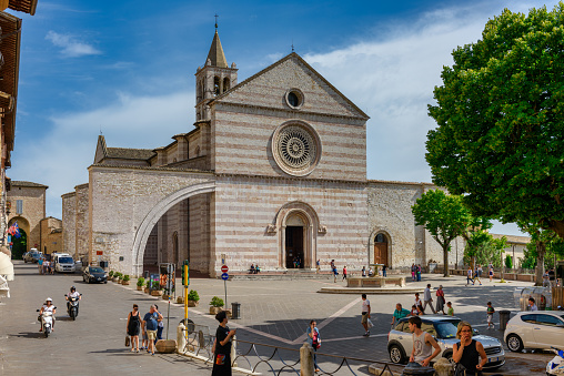 Assisi, Italy - July 24, 2016: Church of Santa Chiara , visited by pilgrims and tourists from all over the world