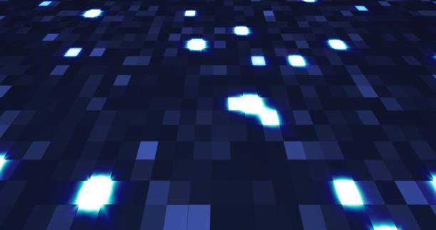 istock Blue neon technology background. Glittering blue poligons moving in a cyberspace. 3D illustration 1214565541