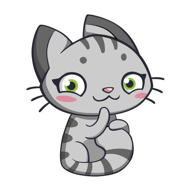 Shy Gray Striped Cat Isolated Kitten Vector Cartoon Pet Chibi Sticker Stock  Illustration - Download Image Now - iStock
