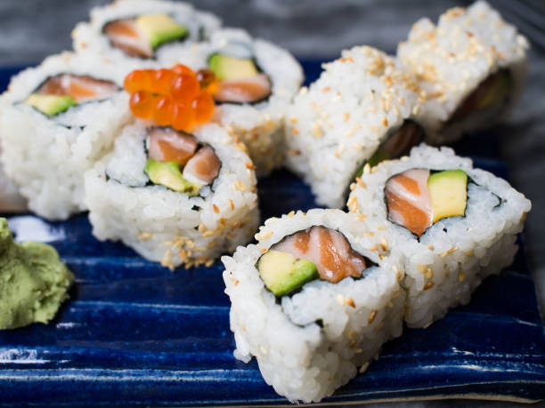 istock Close up of sushi roll 1214567977