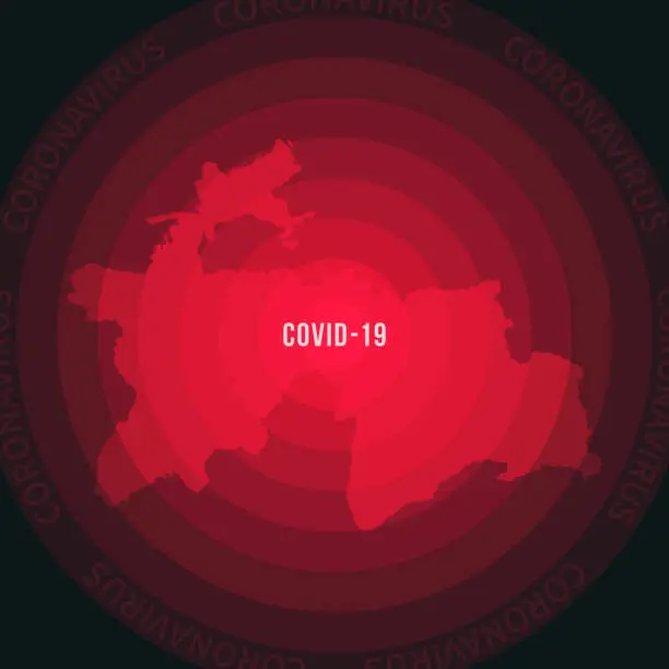 Vector illustration of Tajikistan map with the spread of COVID-19. Coronavirus outbreak