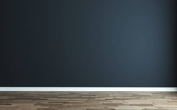 istock Empty room with Modern dark blue wall and wooden floor 3D rendering 1214569946