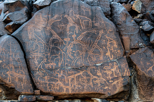 Africa, Djibouti, Abourma. Cave paintings in Abourma