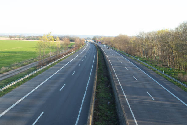 istock NRW, Germany 24 02 2020,german nearly empty highway with two lines 1214571166
