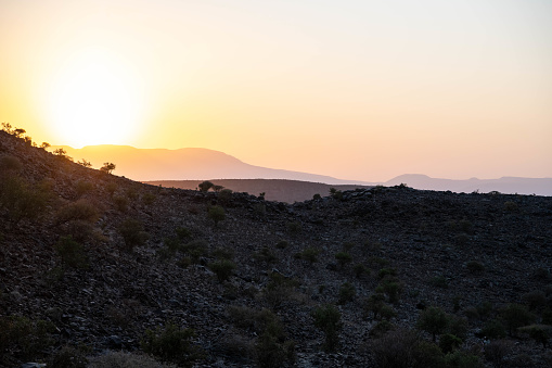 Africa, Djibouti, Abourma. Aburma's desert at sunset