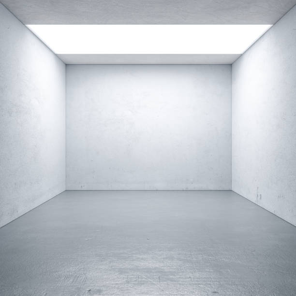 istock Room With Blank White Walls and Ceiling, Bright Gray Floor and Illumination. 3d Rendering. 1214571319