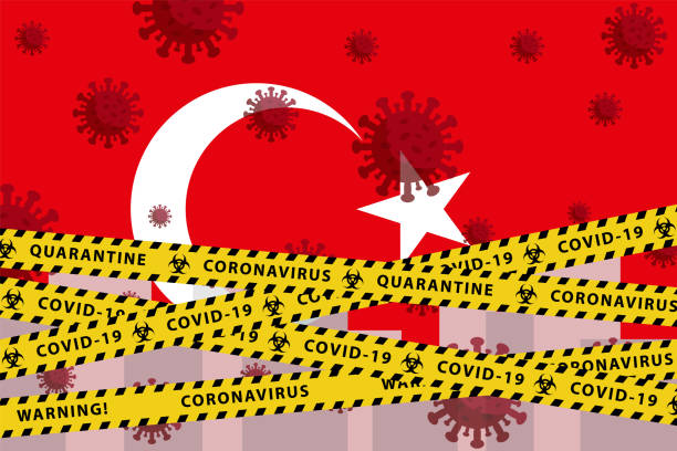 Turkey Coronavirus quarantine concept. Covid-19, MERS-Cov. Yellow and black stripes on national flag. Vector. vector art illustration