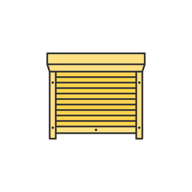 Motorized shutters, blinds colored flat line icon vector sign Motorized shutters, blinds flat line icon. Colored linear vector sign roll a door stock illustrations