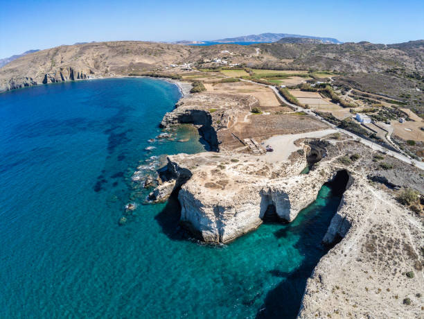 istock Aerial view of Cliffs and beach in Papafragas beach 1214587930
