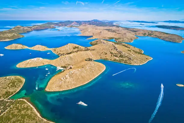 Kornati. Aerial panoramic view of famous Adriatic sea sailing destination, Kornati archipelago national park. Dalmatia region of Croatia