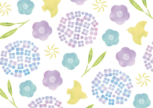 hortensja japoński wzór akwarela - design abstract petal asia stock illustrations