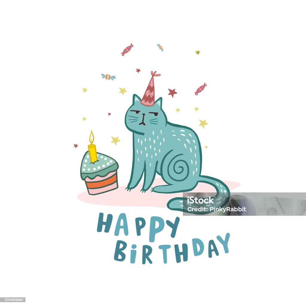 Chúc Mừng Sinh Nhật Mèo Theo Phong Cách Hoạt Hình Hình Minh Họa ...